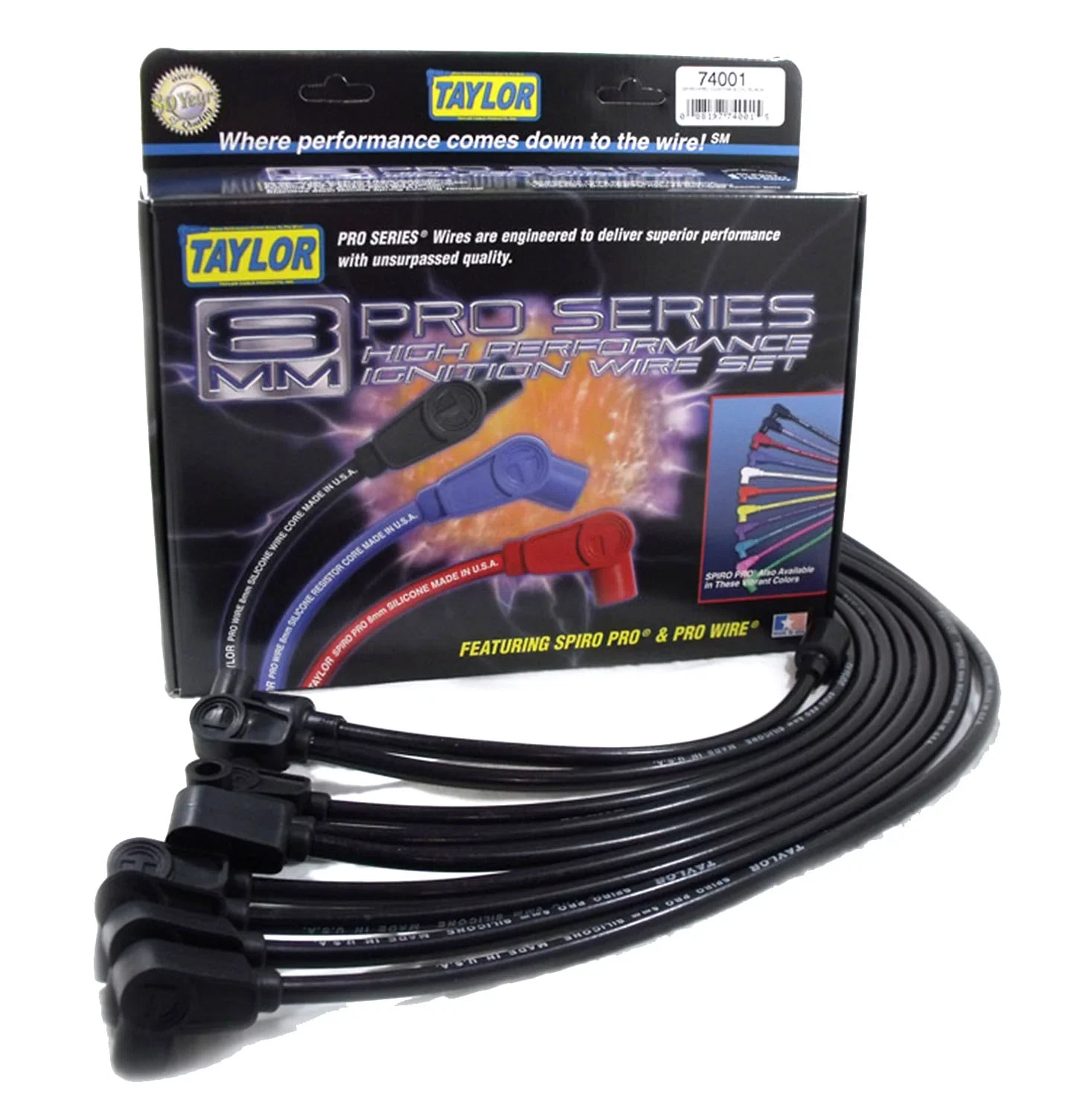 Spark Plug Wire Set Universal 8mm Silicone Spiro Pro 350 ohm_ft Black 74092